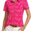 Women Golf Shirt 4-Button UPF 50+ Quick Dry Collared Short Sve Polo Shirts for Women Tennis Work Golf Outfits