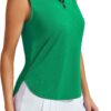 Women Golf Shirts Sveless UPF 50+ Tennis Polo V-Neck Quick Dry Athletic T Shirt 1/4 Zip Collar Workout Tank Top