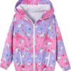 Toddler Girls Jacket Lightweight Hooded Windbreaker Kids Water-Resistant Light Rain Jacket Print Outwear 4-10Y