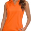 Women Sveless Golf Polo Shirts Collared Tank Tops UPF 50+ V-Neck Quick Dry Workout Athletic Tennis Tops