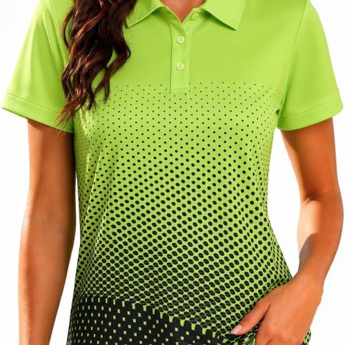 Women Golf Polo Shirts Short Sve Moisture Wicking Tennis Athletic Shirt with 3 Button