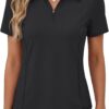 Women’s Short Sve Athletic Polo Shirt High Performance Stretch Quarter Zip Top for Golf Tennis